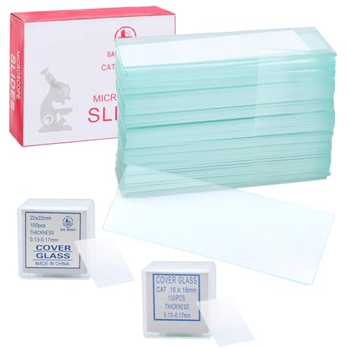 50 Stück Objektträger und 200 Stück Deckgläser (18x18mm+22x22mm),Objektträger Mikroskop (76.2x25.4mm),Deckgläser Mikroskop,Mikroskop Zubehör,für Labor Biologie Wissenschaft Studium von ZJCANGLIU