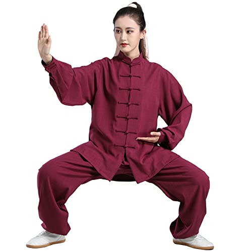 Tai Chi Kleidung für Herren Damen Kampfsport Anzug Kung Fu Uniform Übungskleidung Taijiquan Performance Kleidung Lose Langärmelige Meditation im Chinesischen Stil,Redb-Medium von ZJDYDY