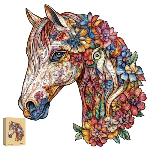 Holzpuzzle Erwachsene, Pferd Einzigartige Holz Puzzle, Tierform Wooden Puzzle Mit Geschenkbox 327pcs-XL-42.5 * 46.8 cm von ZJFFDKC