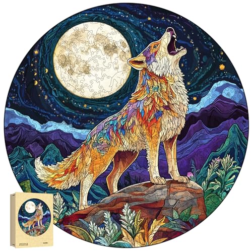 Holzpuzzle Erwachsene, Wolf Einzigartige Holz Puzzle, Tierform Wooden Puzzle Mit Geschenkbox 355pcs-L-35.5 * 35.5 cm von ZJFFDKC