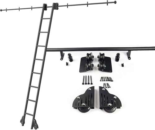 ZJGFCB Schiebetür-Set, 1 m - 6,1 m, Rollleiter, Hardware-Schienen-Set (ohne Leiter), rundes Rohr, mobile Leiterschiene für Zuhause/Innenbereich/Loft, mit Bodenrollenrädern (Größe: 100 cm Schienen-Set) von ZJGFCB