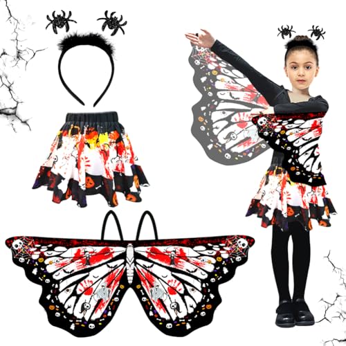 3 Stück Halloween Schmetterling Kostüm Kinder,Schmetterling Flügel Umhang,Kinder Schmetterling Cosplay Kostüm Set Mit Tutu Rock Ballettrock,Haarreif,Für Karneval Fasching Halloween Cosplay (A) von ZJILIXIA
