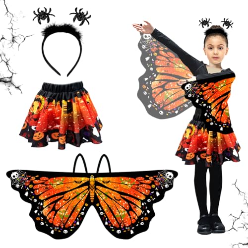 3 Stück Halloween Schmetterling Kostüm Kinder,Schmetterling Flügel Umhang,Kinder Schmetterling Cosplay Kostüm Set Mit Tutu Rock Ballettrock,Haarreif,Für Karneval Fasching Halloween Cosplay (B) von ZJILIXIA
