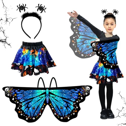 3 Stück Halloween Schmetterling Kostüm Kinder,Schmetterling Flügel Umhang,Kinder Schmetterling Cosplay Kostüm Set Mit Tutu Rock Ballettrock,Haarreif,Für Karneval Fasching Halloween Cosplay (C) von ZJILIXIA