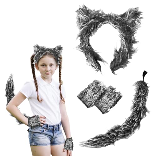 4 Stück Wolf Kostüm Kinder,Plüsch Wolf Fuchsschwanz Kinder Set Mit Wolfsohren Haarreif,Wolfsschwanz,Handschuhe,Karneval Kostüm Kinder,Für Cosplay Maskerade Partys Feste Wolfskostüm Karneval (Grau) 4 Stück Wolf Kostüm Kinder,Plüsch Wolf Fuchsschwanz Kinder Set Mit Wolfsohren Haarreif,Wolfsschwanz,Handschuhe,Karneval Kostüm Kinder,Für Cosplay Maskerade Partys Feste Wolfskostüm Karneval (Grau) von ZJILIXIA