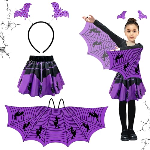 Halloween Fledermaus Kostüm Kinder,Hexe Skeleton Schläger Kostüm Für Mädchen Mit Flügel,Haarreif, Tütü,Halloween Costume Kinder Spinne,Für Karneval Halloween Themen Maskerade Cosplay Party (Lila) Halloween Fledermaus Kostüm Kinder,Hexe Skeleton Schläger Kostüm Für Mädchen Mit Flügel,Haarreif, Tütü,Halloween Costume Kinder Spinne,Für Karneval Halloween Themen Maskerade Cosplay Party (Lila) von ZJILIXIA