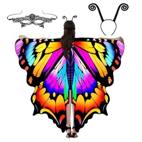 ZJILIXIA Schmetterling Kostüm Damen,Karneval Kostüm Damen,Schmetterling Umhang Erwachsene Mit Maske Und Stirnband,Schmetterling Flügel Umhang,Für Cosplay Karneval Halloween Mottoparty (E) von ZJILIXIA