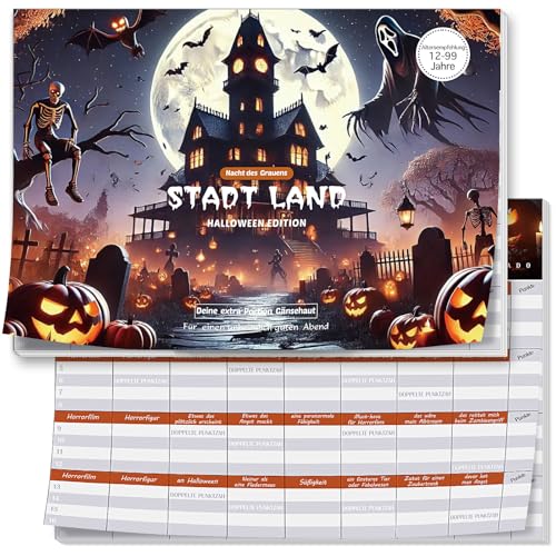 Stadt-Land-Fluss Horror-Kartenspiel, Halloween Party Edition für Kinder & Erwachsene – Das Perfekte Halloween-Mehrspieler-Spiel, Lustiges Familienspiel mit 50 Karten, ab 9 Jahren, mit Punktesammlung von ZJKUBOIS