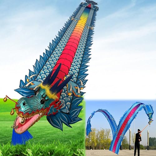 Tanzbändchen Gymnastikband Chinesischer Drache Band Streamer, Farbe 3D Wu Long Fitness Flowy Spinning & Shaking Poi, Outdoor Rhythmic Dragon-shape Fling Ribbons Spielzeug ( Color : Blue , Size : 8m/26 von ZJKXJH