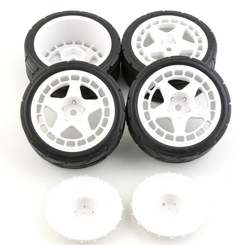 ZJNWTVUH 1/10 RC Rally Racing Wheel Rand 26mm Gummireifen kompatibel mit verschiedenen Modellen TT02 XV01 I(White) von ZJNWTVUH