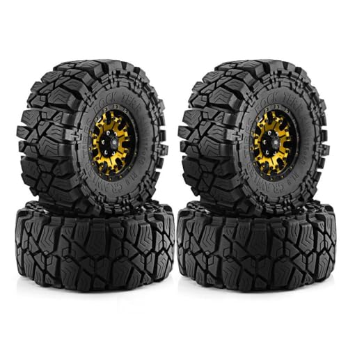 ZJNWTVUH 1,9 Beadlock Wheel- und Reifenset 4PCs Kompatibel mit 1/10 Crawler -Autos, die mit II -Modellen kompatibel sind(4pcs Gold) von ZJNWTVUH