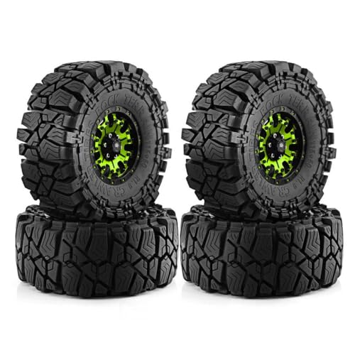 ZJNWTVUH 1,9 Beadlock Wheel- und Reifenset 4PCs Kompatibel mit 1/10 Crawler -Autos, die mit II -Modellen kompatibel sind(4pcs Green) von ZJNWTVUH