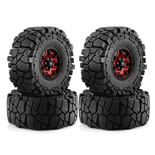 ZJNWTVUH 1,9 Beadlock Wheel- und Reifenset 4PCs Kompatibel mit 1/10 Crawler -Autos, die mit II -Modellen kompatibel sind(4pcs Red) von ZJNWTVUH