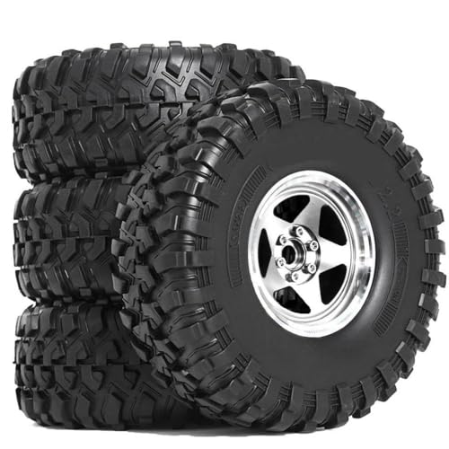 ZJNWTVUH 2,2 -Zoll -RC -Räder und Reifen Kompatibel mit 1/10 -Skala -Crawler kompatibel mit verschiedenen Modellen, einschließlich III -Set von 4(4pcs Silvery) von ZJNWTVUH