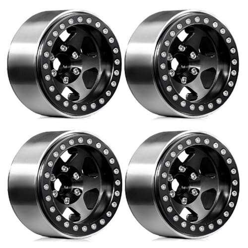 ZJNWTVUH 4 Stück 1,9 Beadlock Wheel Set kompatibel mit 10 mm Hex 12 mm Kompatibel mit 1/10 RC Crawler-Fahrzeuge TRX6 III 90046 Gen7 VS4-10(4pcs Black) von ZJNWTVUH