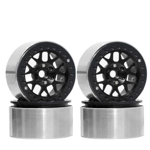 ZJNWTVUH 4 Stücke Aluminium 2,2 Beadlock Wheel Rims Kompatibel mit 1/10 RC Rock Crawlers kompatibel mit verschiedenen Modellen(Blac 4pcs) von ZJNWTVUH