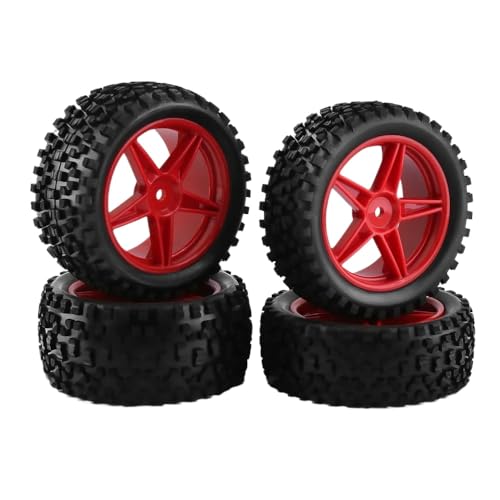 ZJNWTVUH 4PC -Off -Straßen -Gummireifen und Plastikradfelgen kompatibel mit 1:10 RC -Autos 94107 94166 94106 94155 144001(Red) von ZJNWTVUH
