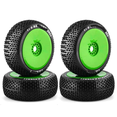 ZJNWTVUH 4PCS Off-Road 1/8 RC Buggy Tyres Räder 17mm Sechskant kompatibel mit verschiedenen RC-Car-Trucks Truggies(4pcs Green) von ZJNWTVUH