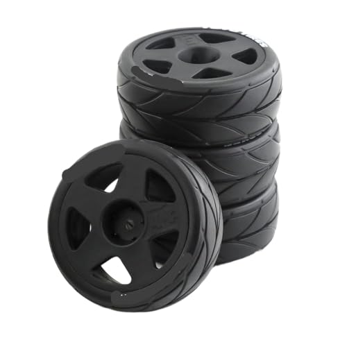 ZJNWTVUH 4pcs 1/10 Skala-Gummireifen und Plastikräder Kompatibel mit RC-Autos auf der Straße kompatibel mit Rallye-Modellen und verschiedenen Marken(4pcs Black) von ZJNWTVUH