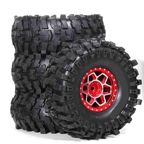 ZJNWTVUH 4pcs 118mm Gummireifen Metall 1,9 Beadlock Wheel Rand Kompatibel mit 1/10 Skala RC Crawler kompatibel mit und mehr(1set red) von ZJNWTVUH