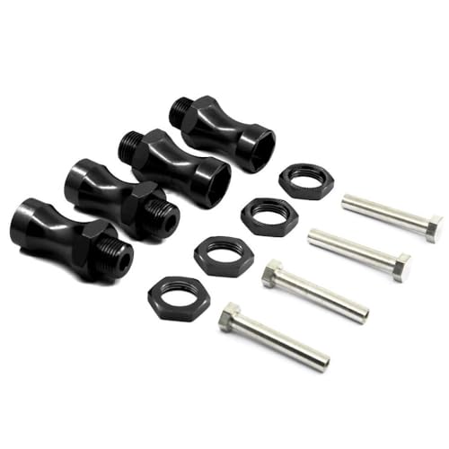 ZJNWTVUH 4pcs 12 mm hex bis 17 mm verlängerte Aluminiumradadapter Kompatibel mit 1/10 RC Car Buggy Bigfoot kompatibel mit 1/8 Reifen(Black) von ZJNWTVUH