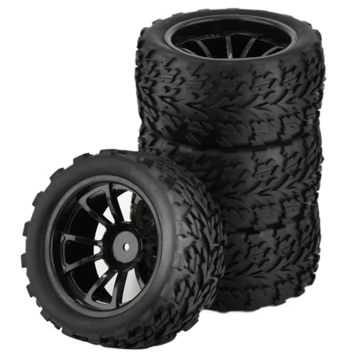 ZJNWTVUH 4pcs 125 mm Gummistreifen und Radfelgen mit 12 -mm -Hex- und 4 -mm -Schlossmuttern Kompatibel mit 1/10 -Skala -RC -LKWs, die mit verschiedenen Modellen kompatibel sind(4pcs Black) von ZJNWTVUH