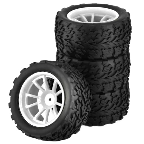 ZJNWTVUH 4pcs 125 mm Gummistreifen und Radfelgen mit 12 -mm -Hex- und 4 -mm -Schlossmuttern Kompatibel mit 1/10 -Skala -RC -LKWs, die mit verschiedenen Modellen kompatibel sind(4pcs White) von ZJNWTVUH