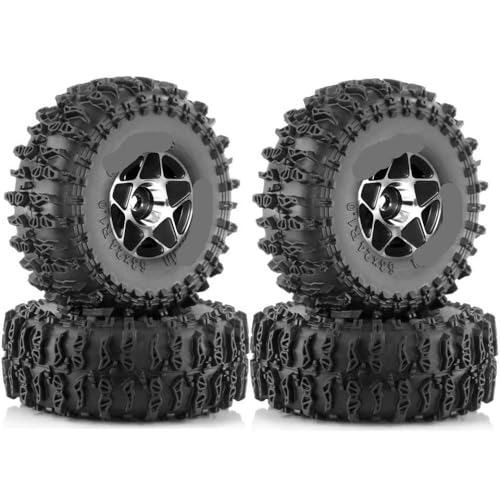 ZJNWTVUH 4pcs 63 mm Metall 1,3 Zoll Beadlock Wheel Rand und Gummi -Reifen -Set kompatibel mit 1/18 1/24 RC -Crawlers -Teile Kompatibel mit Upgrade -Teile(Black) von ZJNWTVUH