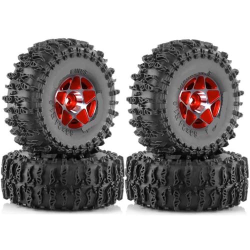 ZJNWTVUH 4pcs 63 mm Metall 1,3 Zoll Beadlock Wheel Rand und Gummi -Reifen -Set kompatibel mit 1/18 1/24 RC -Crawlers -Teile Kompatibel mit Upgrade -Teile(Red) von ZJNWTVUH