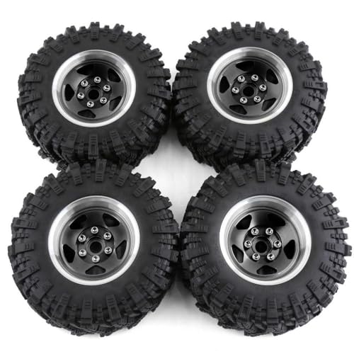 ZJNWTVUH 4pcs 98 mm 1,9 Zoll Gummi -Rockreifen mit Beadlock -Felgen, die mit 1:10 RC -Crawler kompatibel sind(Black) von ZJNWTVUH