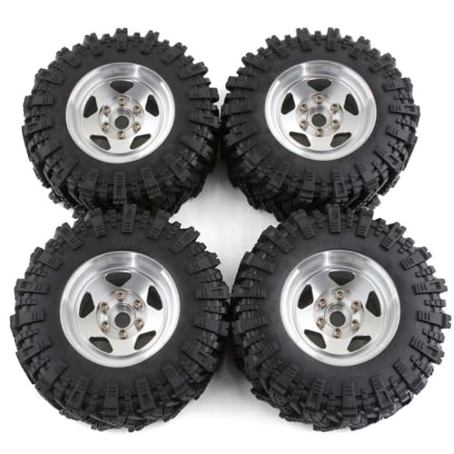 ZJNWTVUH 4pcs 98 mm 1,9 Zoll Gummi -Rockreifen mit Beadlock -Felgen, die mit 1:10 RC -Crawler kompatibel sind(Silvery) von ZJNWTVUH