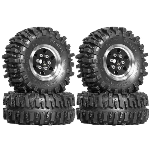 ZJNWTVUH Aluminium -Beadlock -Räder und Reifen Set von 4 OD 55x23mm kompatibel mit 1/18 1/24 RC -Crawler -Modellen Kompatibel mit Verschiedene Marken(4pcs Black) von ZJNWTVUH