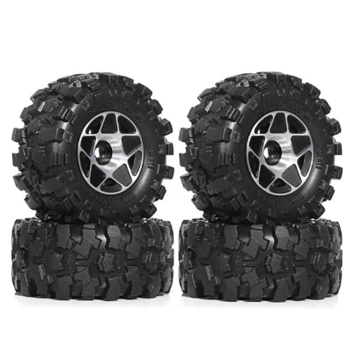 ZJNWTVUH CNC bearbeitete 1,0 -Perldlock -Radfelgen und Gummireifen 57x25mm kompatibel mit 1/18 1/24 RC Crawler Cars Upgrade(4pcs Black) von ZJNWTVUH