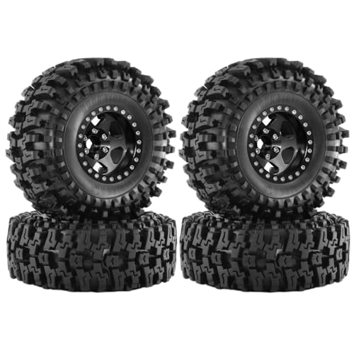 ZJNWTVUH Metall 1.9 Beadlock Wheel Rand und Gummireifen Kompatibel mit 1/10 -Skala -RC -Crawler -Fahrzeuge mit verschiedenen Modellen eingestellt(Black) von ZJNWTVUH
