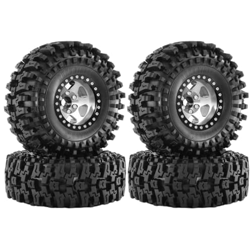 ZJNWTVUH Metall 1.9 Beadlock Wheel Rand und Gummireifen Kompatibel mit 1/10 -Skala -RC -Crawler -Fahrzeuge mit verschiedenen Modellen eingestellt(Whtie) von ZJNWTVUH
