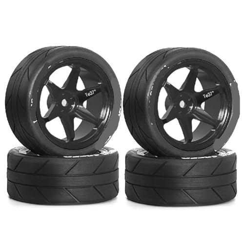 ZJNWTVUH Metallradfelgen und Reifen Kompatibel mit 1:10 RC Street Touring Drift -Autos kompatibel mit TT01 TT02 XV01 TA06 A959 I UND MEHR(4pcs Black) von ZJNWTVUH