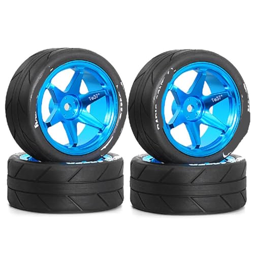 ZJNWTVUH Metallradfelgen und Reifen Kompatibel mit 1:10 RC Street Touring Drift -Autos kompatibel mit TT01 TT02 XV01 TA06 A959 I UND MEHR(4pcs Blue) von ZJNWTVUH