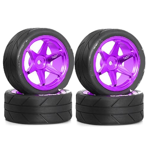 ZJNWTVUH Metallradfelgen und Reifen Kompatibel mit 1:10 RC Street Touring Drift -Autos kompatibel mit TT01 TT02 XV01 TA06 A959 I UND MEHR(4pcs Purple) von ZJNWTVUH