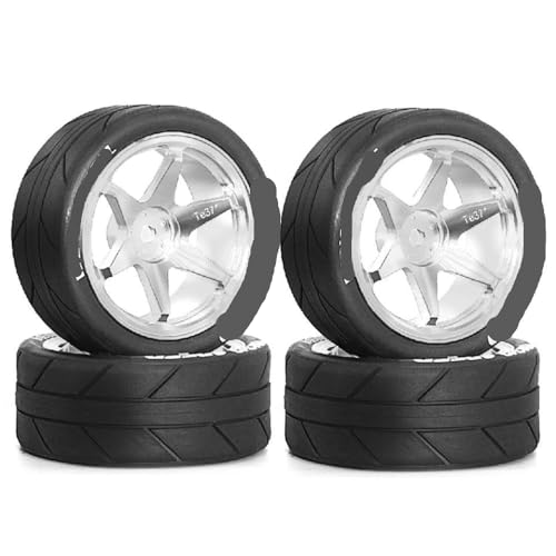 ZJNWTVUH Metallradfelgen und Reifen Kompatibel mit 1:10 RC Street Touring Drift -Autos kompatibel mit TT01 TT02 XV01 TA06 A959 I UND MEHR(4pcs Silvery) von ZJNWTVUH