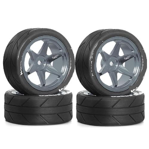 ZJNWTVUH Metallradfelgen und Reifen Kompatibel mit 1:10 RC Street Touring Drift -Autos kompatibel mit TT01 TT02 XV01 TA06 A959 I UND MEHR(4pcs Titanium) von ZJNWTVUH