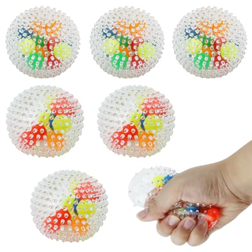 ZJRung 6 Stück Anti Stress Spielzeug Set Mesh Stressbälle Squishy Balls mit Wasser Perle Squeeze Ball zum entspannen für Angst abbauen und Beruhigung von ZJRung