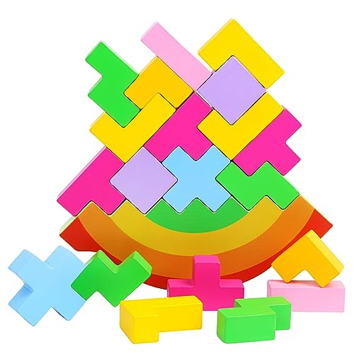 ZJRung Balance Motorikspielzeug aus Holz, 21 Teiliges Stapelspielzeug für Kinder, Bunte Tetris Bausteine Geometrie Puzzle für Lernspiele für Kinder von ZJRung