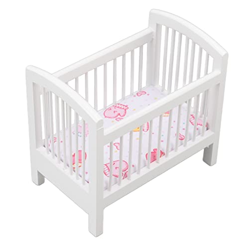 Babypuppe Kinderbett, Puppenhausmöbel Accessoires Möbel aus Baby Etagenbett Puppe Crib Babydoll Crib Miniatur Schlafzimmer Krippe für 1:12 Puppenhaus weiß von ZJchao