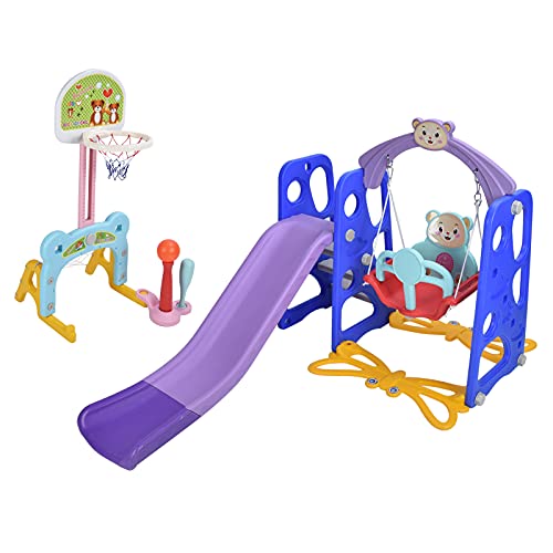 ZJchao 5-in-1 Kleinkind Slide Swing Set Basketball Hoop Indoor Outdoor Spielzeugkindergarten (Blue) von ZJchao