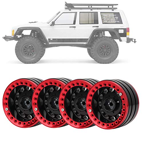 ZJchao Aluminium Beadlock Wheel Rims, 4pcs 1,9 Zoll Aluminium Beadlock Wheel Rims Hubs RC Rad Hub Beadlock Wheel SCX24 Felgen für SCX10 1/10 RC Crawler Car (Schwarz Rot) von ZJchao
