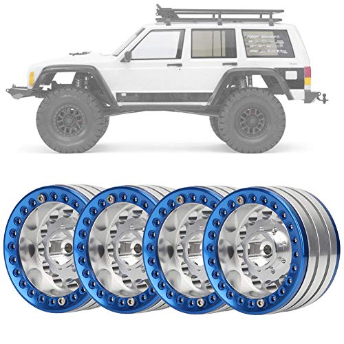 ZJchao Aluminium Beadlock Wheel Rims, 4pcs 1,9 Zoll Aluminium Beadlock Wheel Rims Hubs RC Rad Hub Beadlock Wheel SCX24 Felgen für SCX10 1/10 RC Crawler Car (Silber Blau) von ZJchao