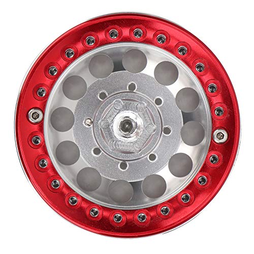 ZJchao Aluminium Beadlock Wheel Rims, 4pcs 1,9 Zoll Aluminium Beadlock Wheel Rims Hubs RC Rad Hub Beadlock Wheel SCX24 Felgen für SCX10 1/10 RC Crawler Car (Silberrot) von ZJchao