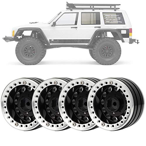 ZJchao Aluminium Beadlock Wheel Rims, 4pcs 1,9 Zoll Aluminium Beadlock Wheel Rims Hubs RC Rad Hub Beadlock Wheel SCX24 Felgen für SCX10 1/10 RC Crawler Car (schwarzes Silber) von ZJchao