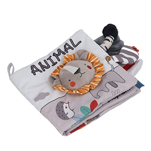 ZJchao Crinkle -Bücher für Babys, Babybuch Kaubar 3D -Bildung Frühes Lernen Weiche Baby Tiertuchbücher Stoff Bücher für über 4 Monate Grau Weiß (Löwe) von ZJchao