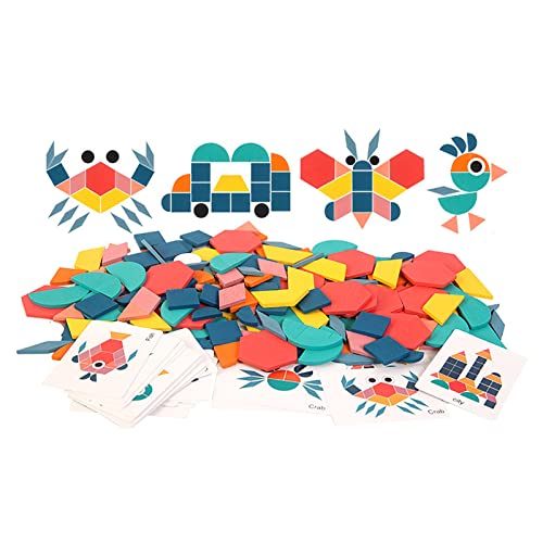 ZJchao Musterblöcke für Klassenzimmer, Tangram Puzzle Multiform Helle Farben Geometrische Formen Puzzle 180 Blätter Holzmusterblöcke Spielzeugform für 3 Bis 6 Jahre Alt von ZJchao